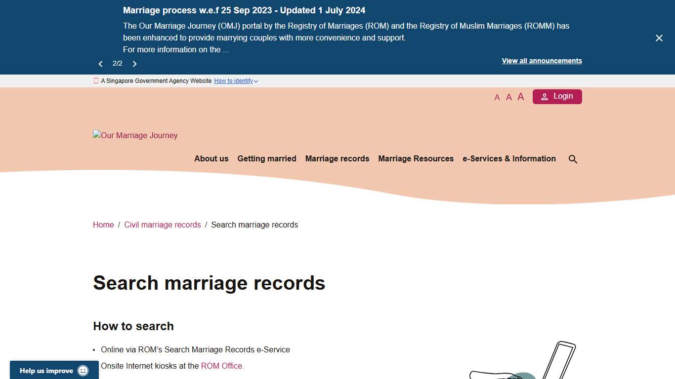 OMJ Search marriage records